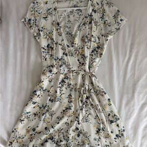 Floral Wrap Dress in Cream and Blue